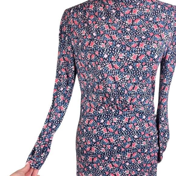 Rebecca Taylor Blue Red Floral Long Sleeve Mock Neck Stretch Zip Up Mini Dress - Picture 7 of 12
